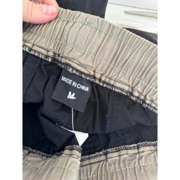 NWT Men's Black Cargo Pants Elastic Drawstring Waist Pockets Medium - Picture 7 of 11